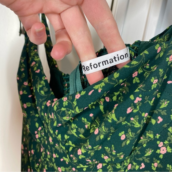 Reformation Niara Boho Tie Straps Smocked Floral Mini Dress In Coriander size 4 - Picture 3 of 10